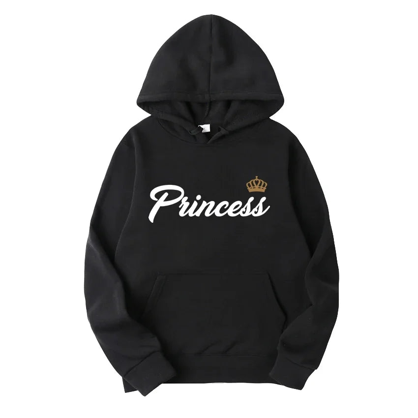 Fashion Men Women Long Sleeve Pullover Hooded Sweatshirts Unisex King and Queen Print Hoodies Casual Streetwear Couple Sweat